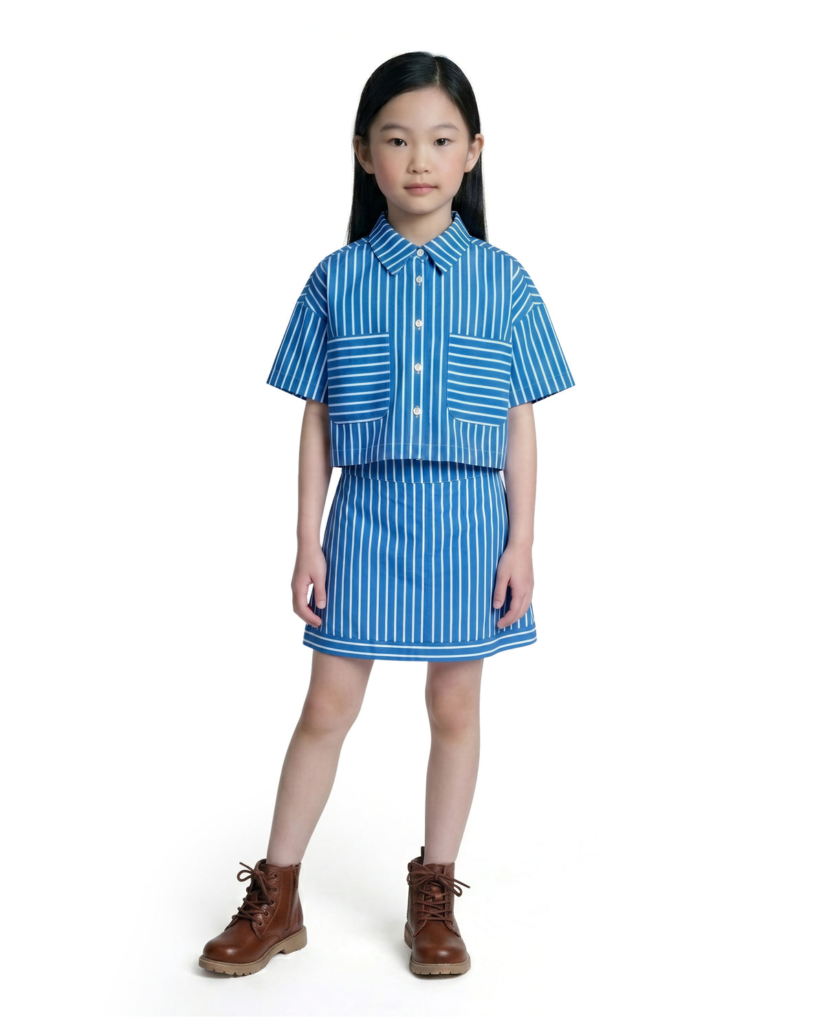 Girls Mykonos Blue Striped Regular-Fit 100% Cotton Skirt