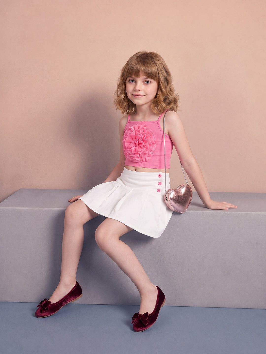 Girls Cloud Dancer Solid Regular-Fit 100% Cotton Skirt