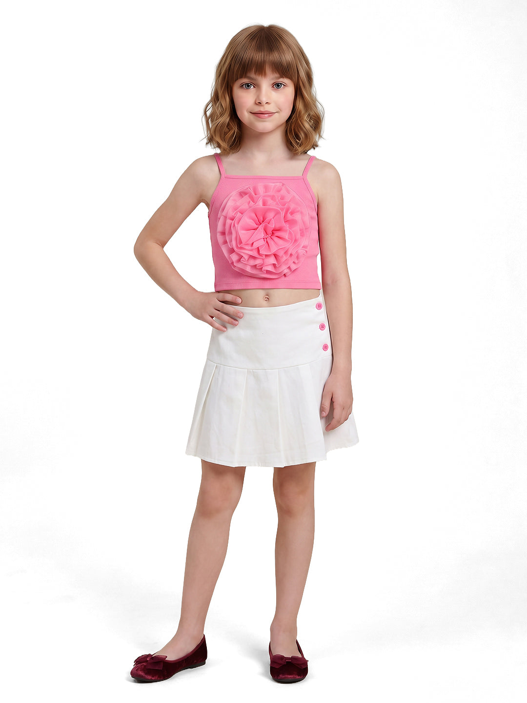 Girls Cloud Dancer Solid Regular-Fit 100% Cotton Skirt