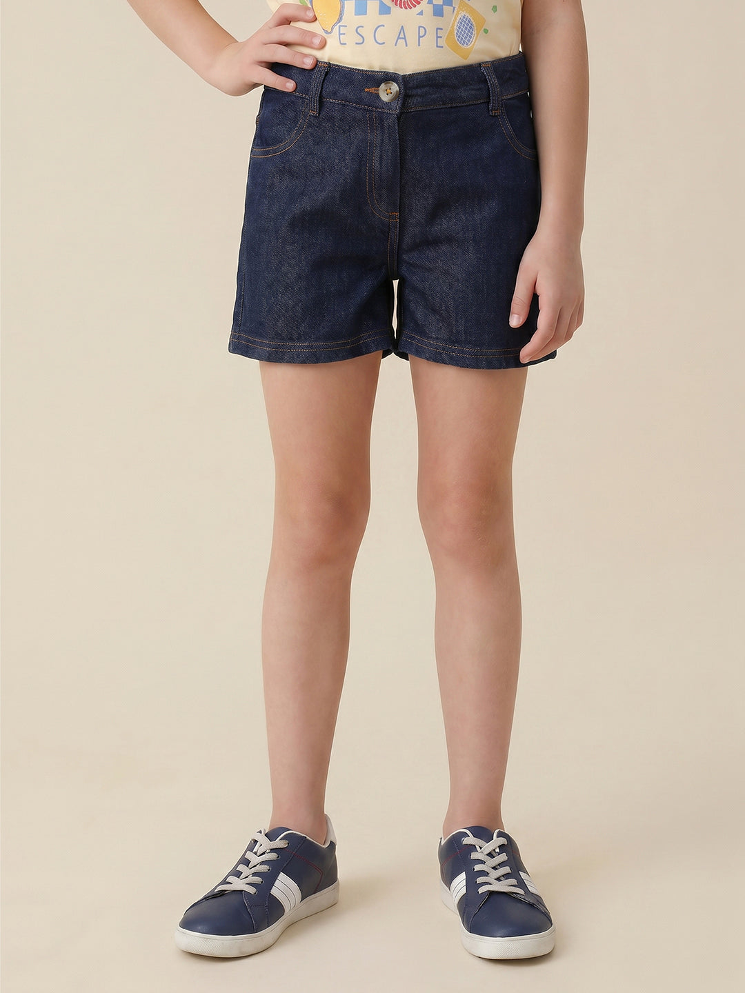 Girls Dark Blue Casual Regular Fit Shorts