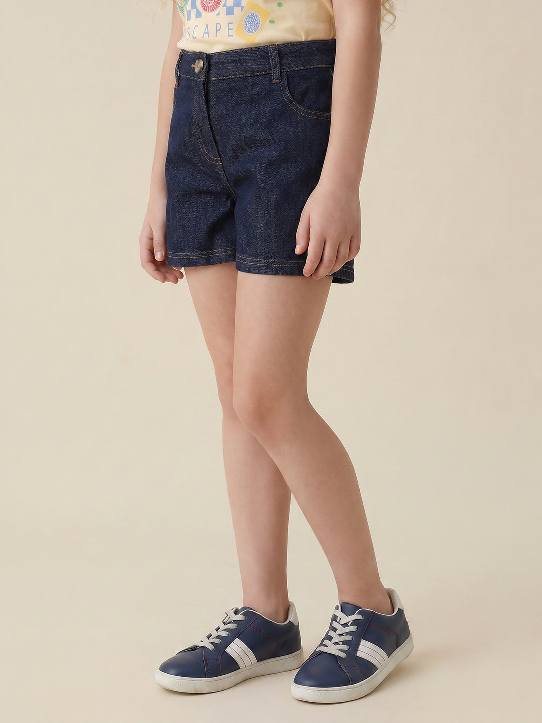 Girls Dark Blue Casual Regular Fit Shorts