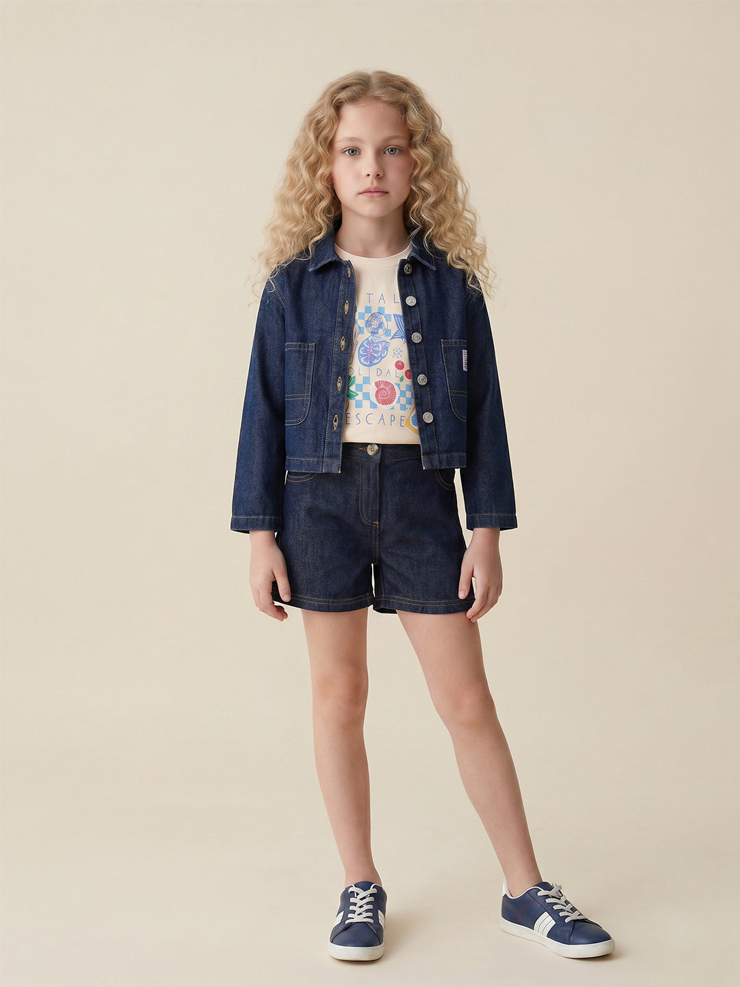 Girls Dark Blue Casual Regular Fit Shorts