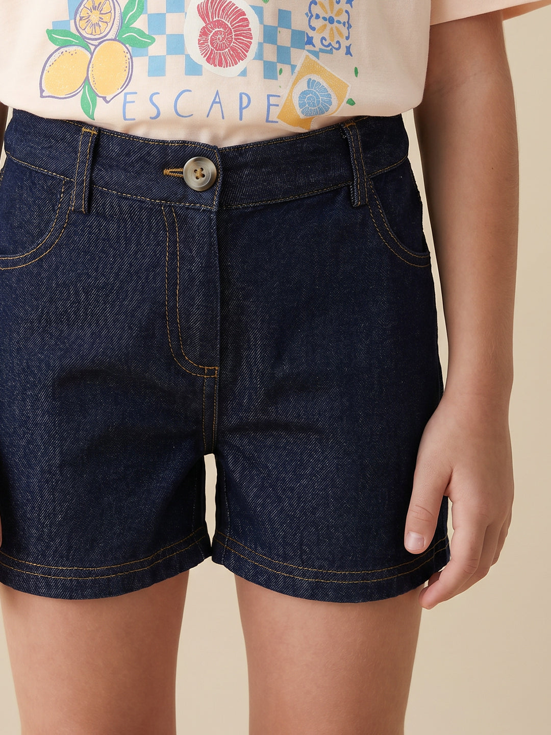Girls Dark Blue Casual Regular Fit Shorts
