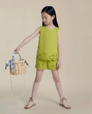Girls Celery Green Solid Regular-Fit 100% Cotton Shorts