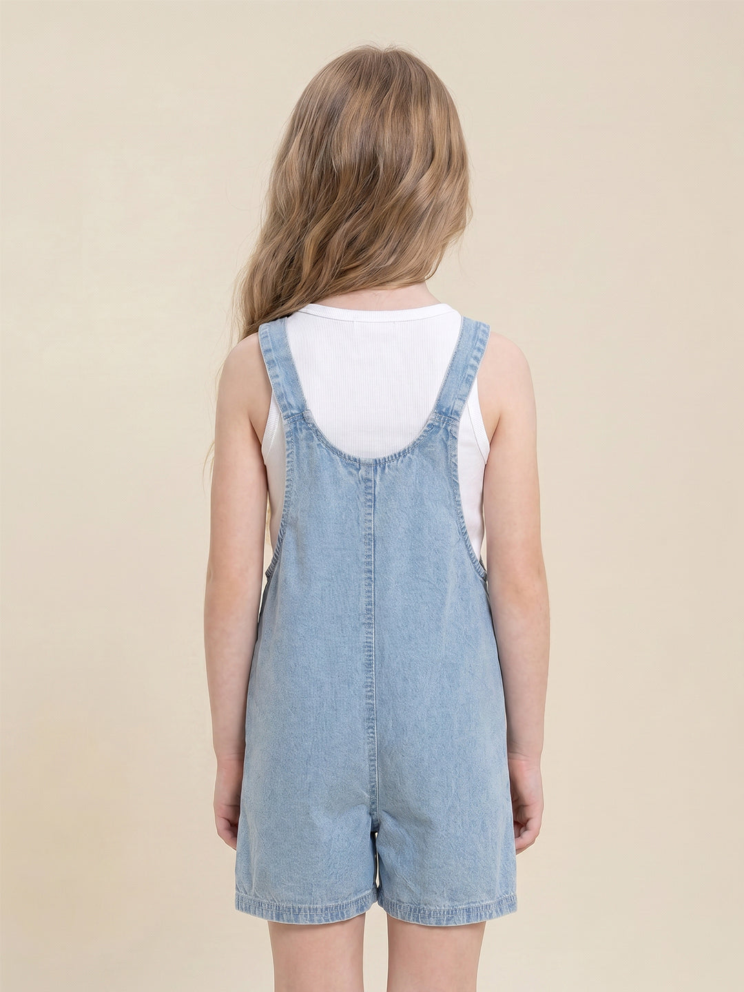Girls Medium Blue Denim Casual Jumpsuit