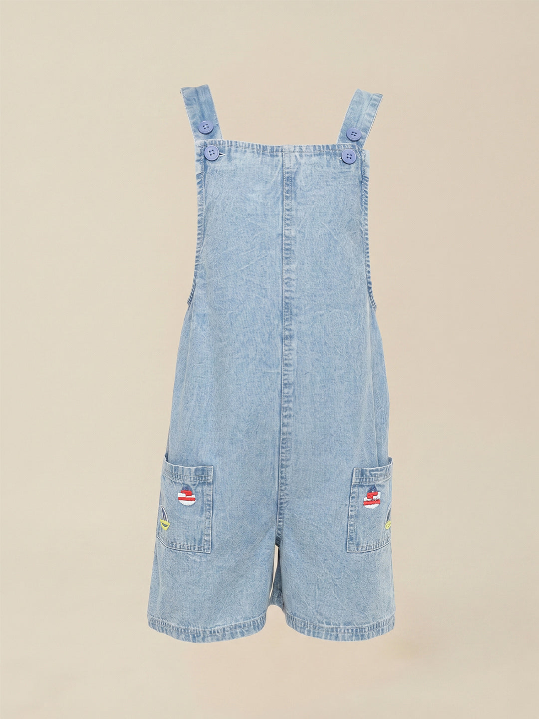 Girls Medium Blue Denim Casual Jumpsuit
