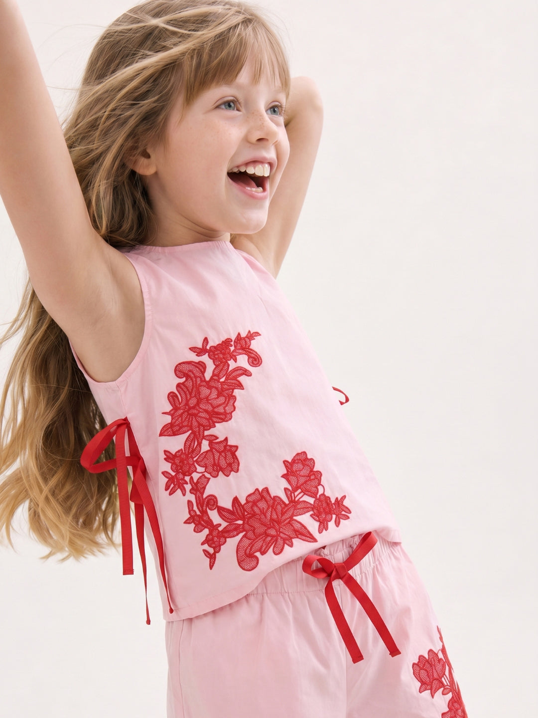 Girls Prism Pink Floral Regular-Fit 100% Cotton Sleeveless Top