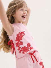 Girls Prism Pink Floral Regular-Fit 100% Cotton Sleeveless Top