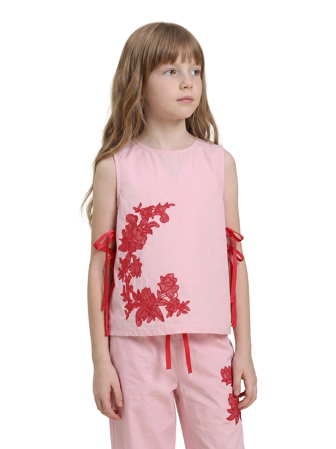 Girls Prism Pink Floral Regular-Fit 100% Cotton Sleeveless Top