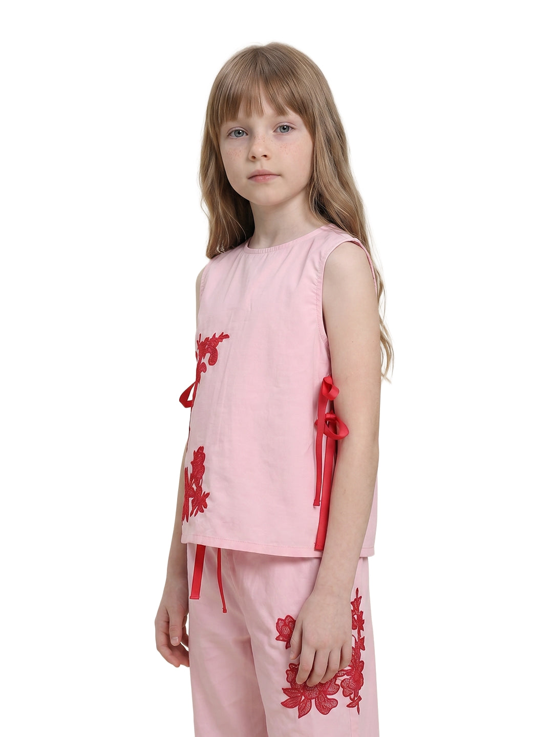 Girls Prism Pink Floral Regular-Fit 100% Cotton Sleeveless Top