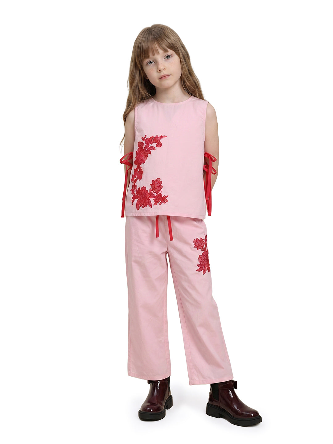 Girls Prism Pink Floral Regular-Fit 100% Cotton Sleeveless Top