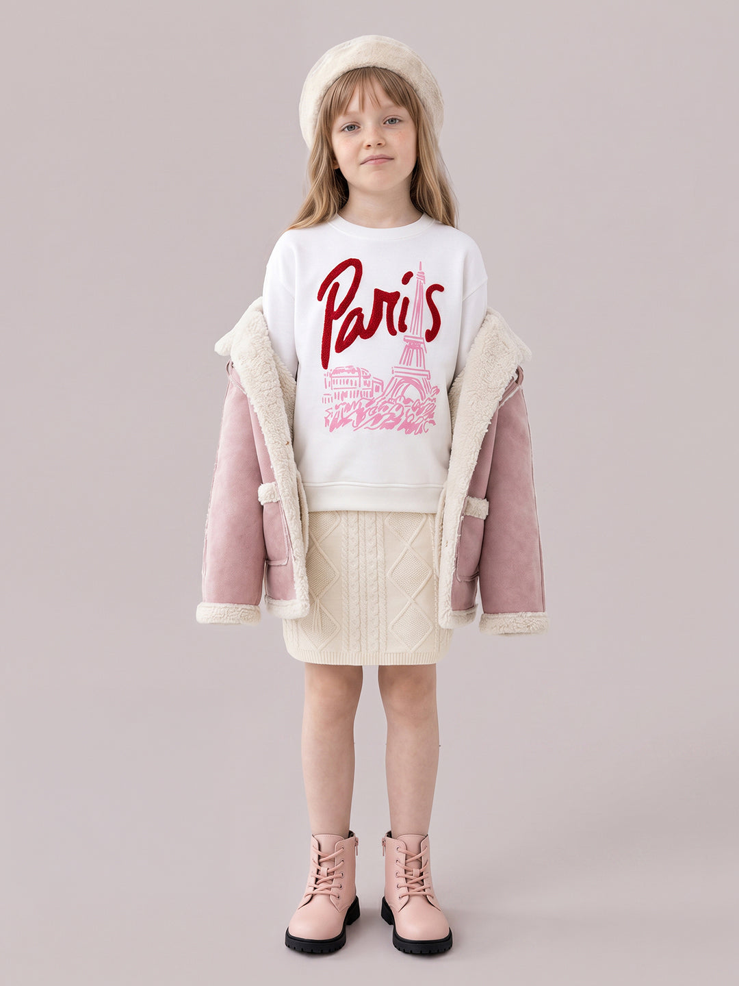 Girls Paris Fs White Printed Regular Fit Sweats