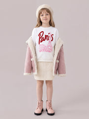 Girls Paris Fs White Printed Regular Fit Sweats
