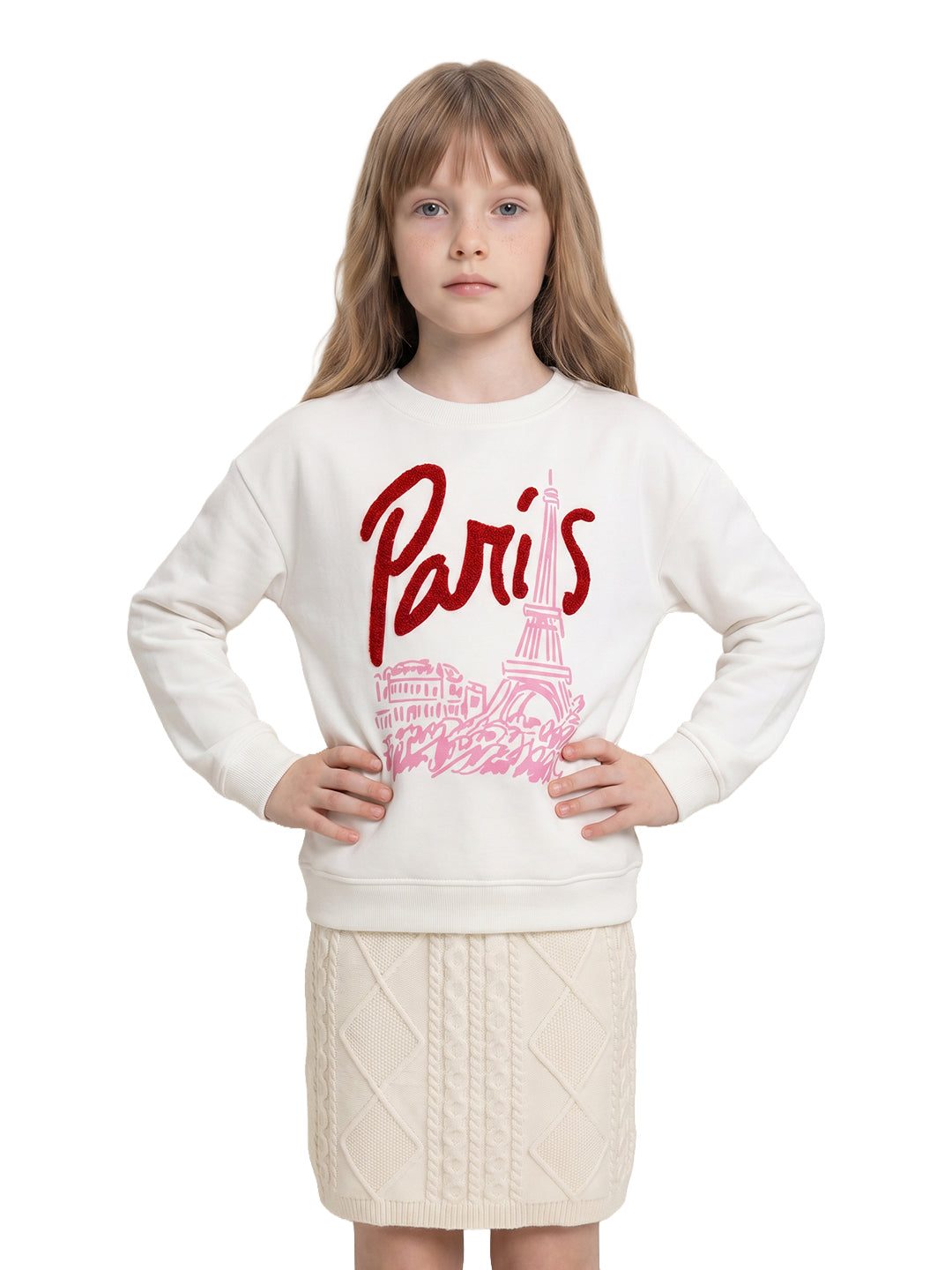 Girls Paris Fs White Printed Regular Fit Sweats