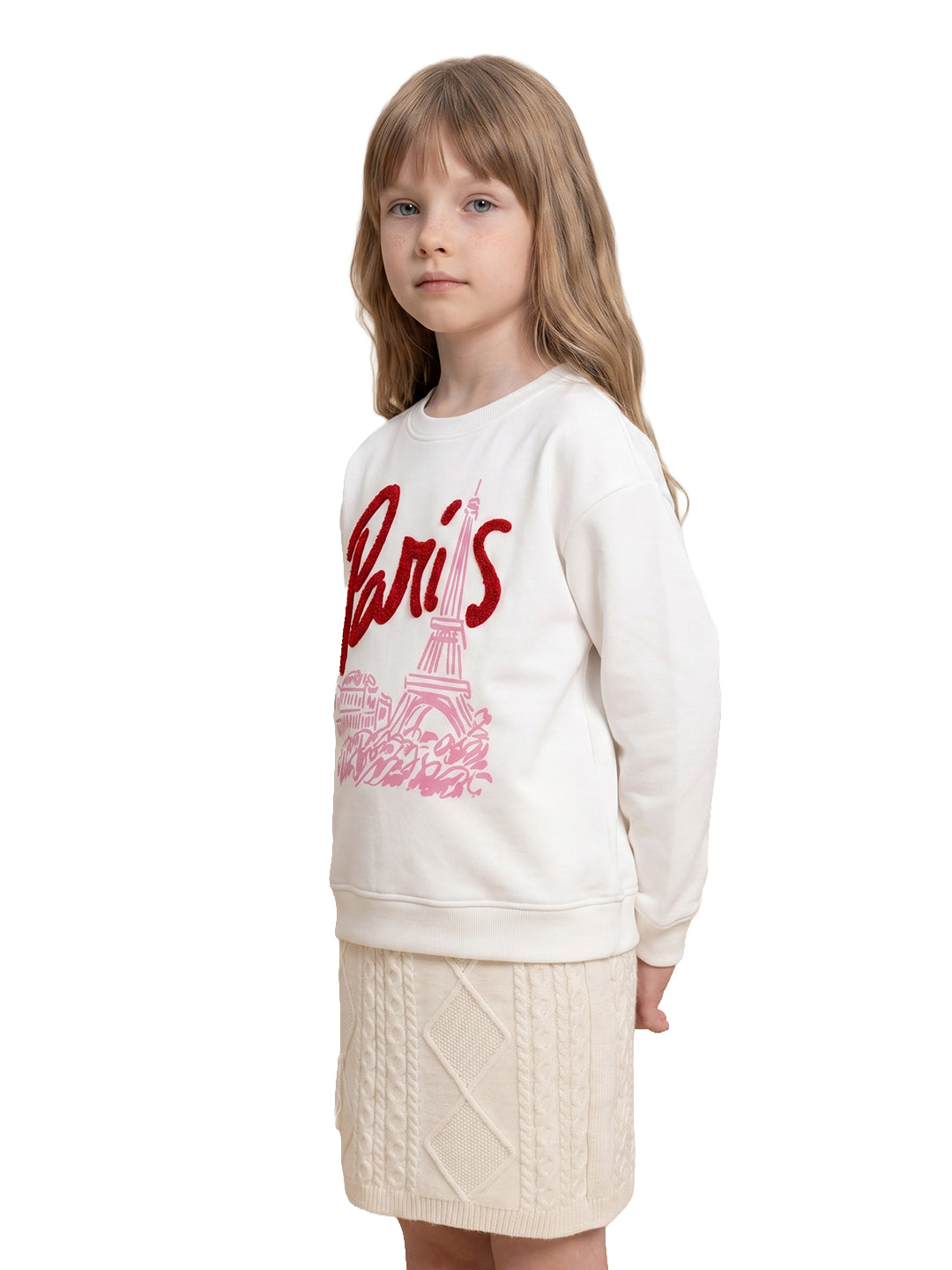 Girls Paris Fs White Printed Regular Fit Sweats