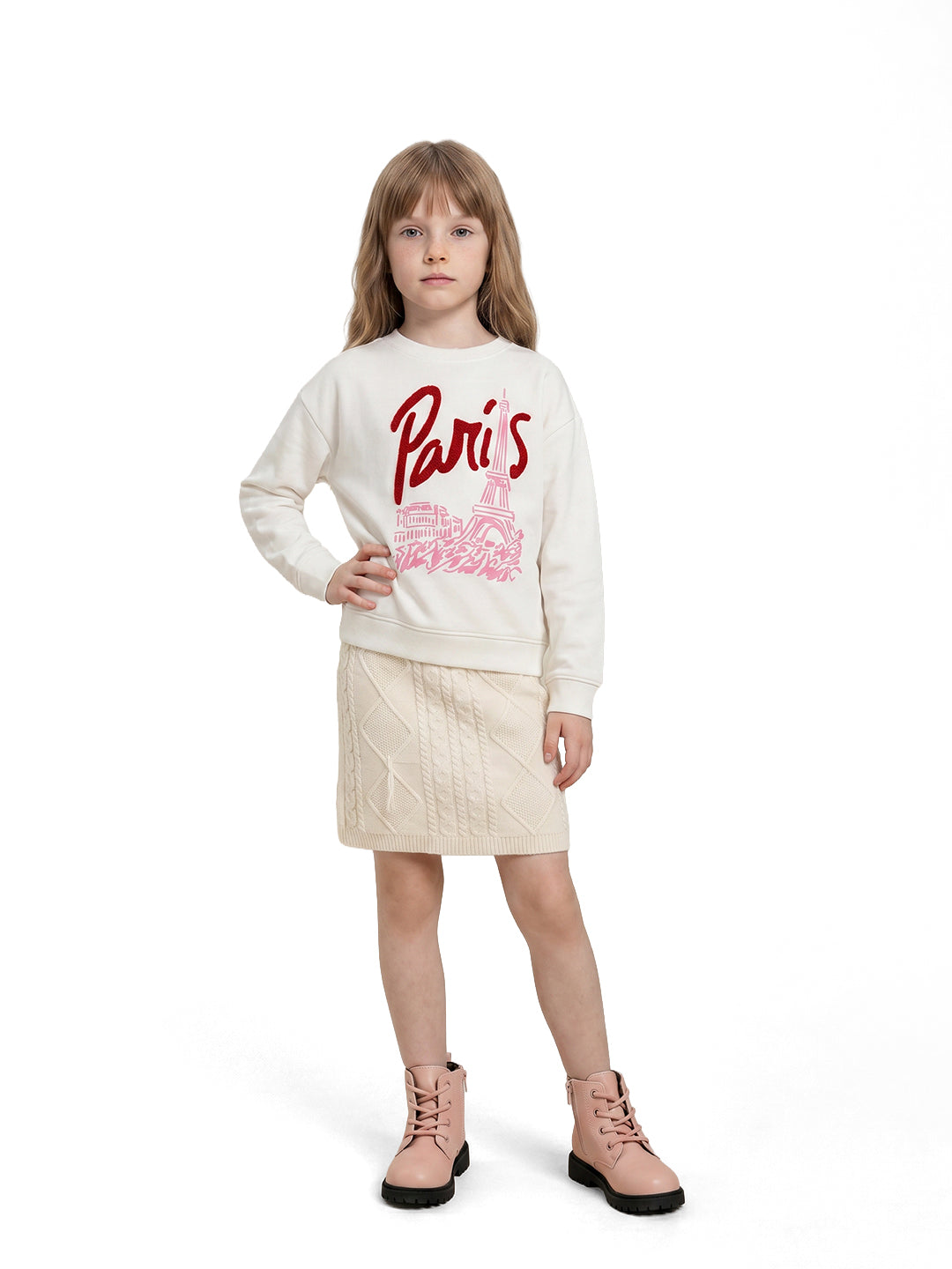 Girls Paris Fs White Printed Regular Fit Sweats