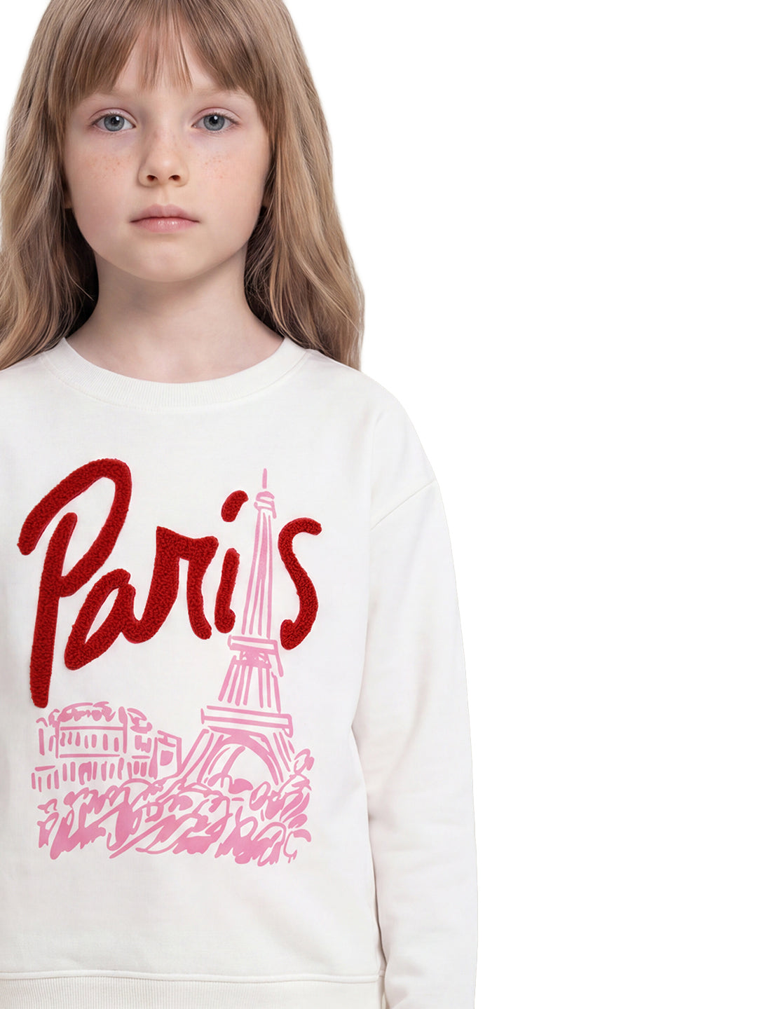 Girls Paris Fs White Printed Regular Fit Sweats
