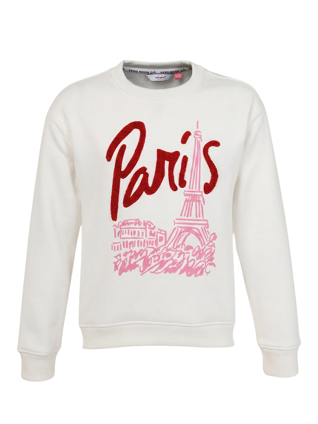 Girls Paris Fs White Printed Regular Fit Sweats