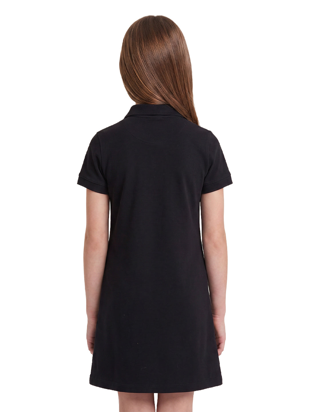 Girls Jet Black Solid Regular-Fit Cotton Blend Polo Dress