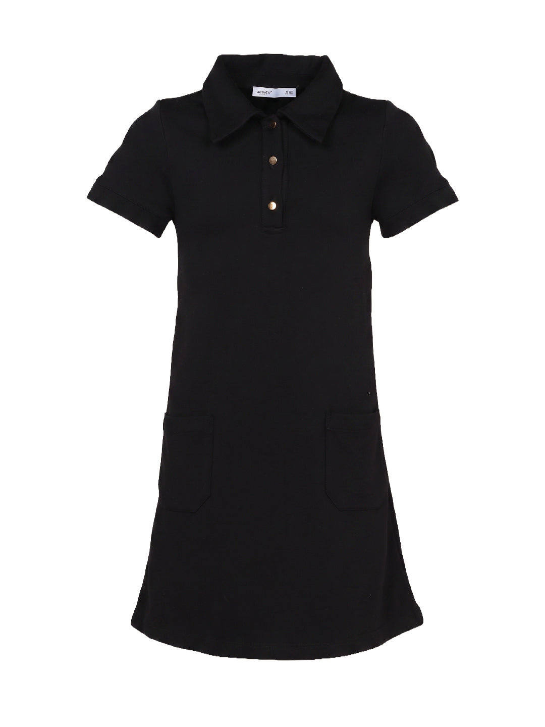 Girls Jet Black Solid Regular-Fit Cotton Blend Polo Dress