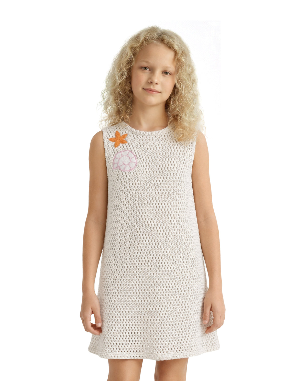 Girls Ecru Solid Regular-Fit 100% Cotton Sleeveless Dress