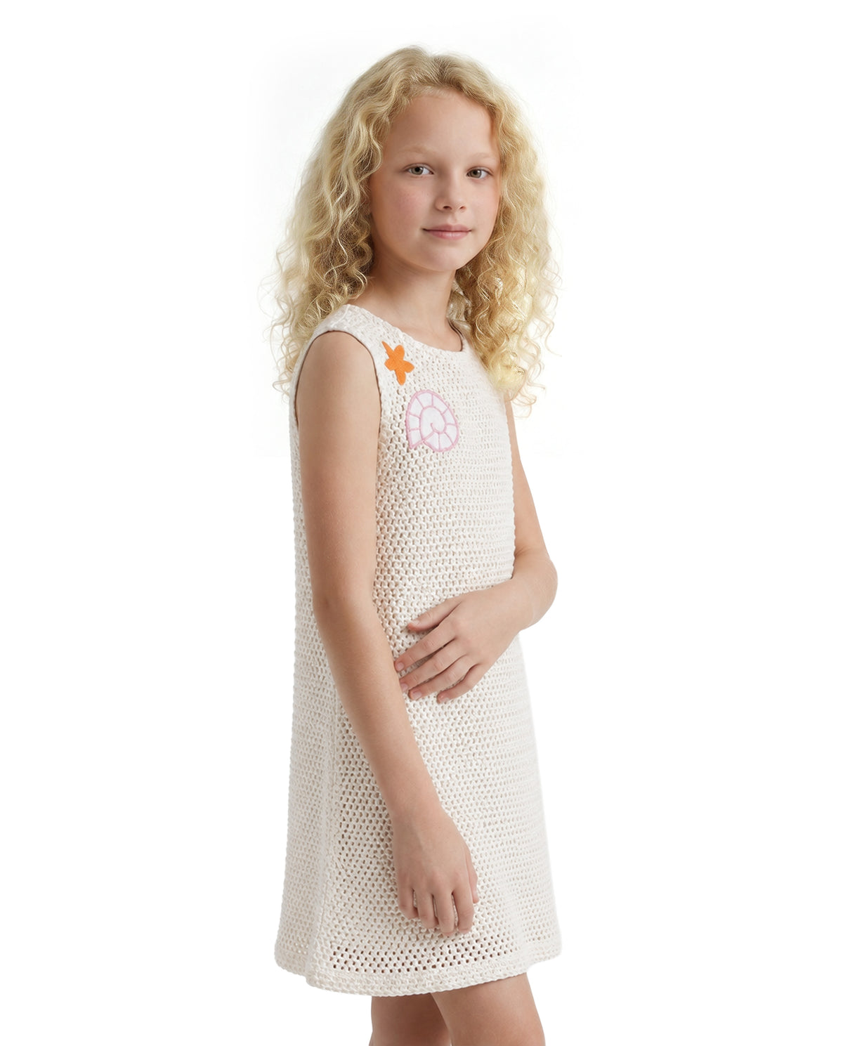 Girls Ecru Solid Regular-Fit 100% Cotton Sleeveless Dress