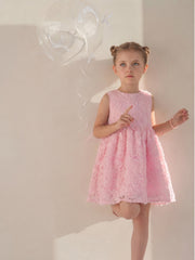 Girls Prism Pink Self-Design Regular-Fit Polyester Dress