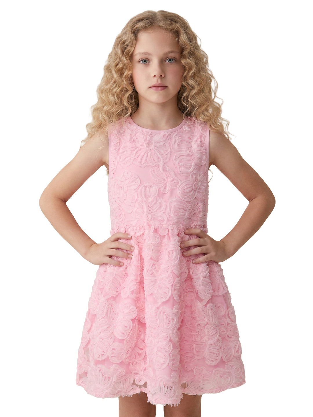 Girls Prism Pink Self-Design Regular-Fit Polyester Dress