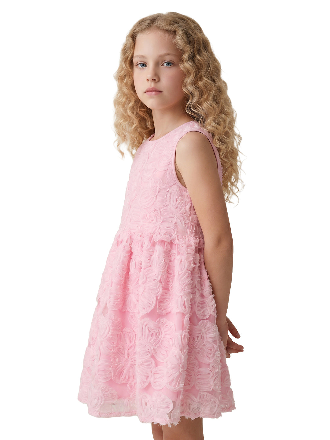 Girls Prism Pink Self-Design Regular-Fit Polyester Dress