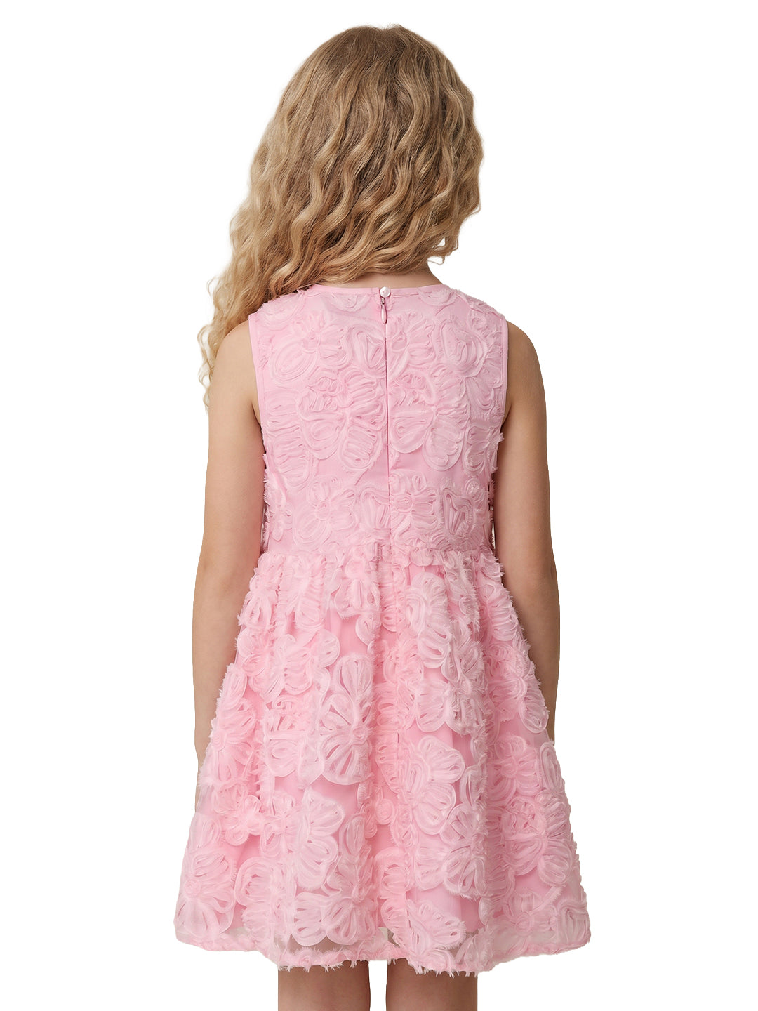 Girls Prism Pink Self-Design Regular-Fit Polyester Dress