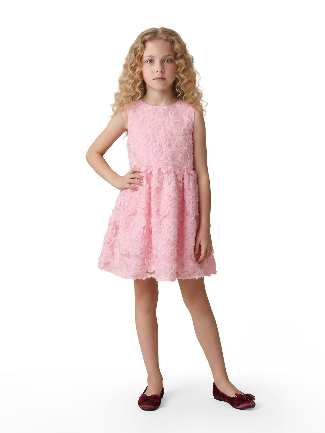 Girls Prism Pink Self-Design Regular-Fit Polyester Dress