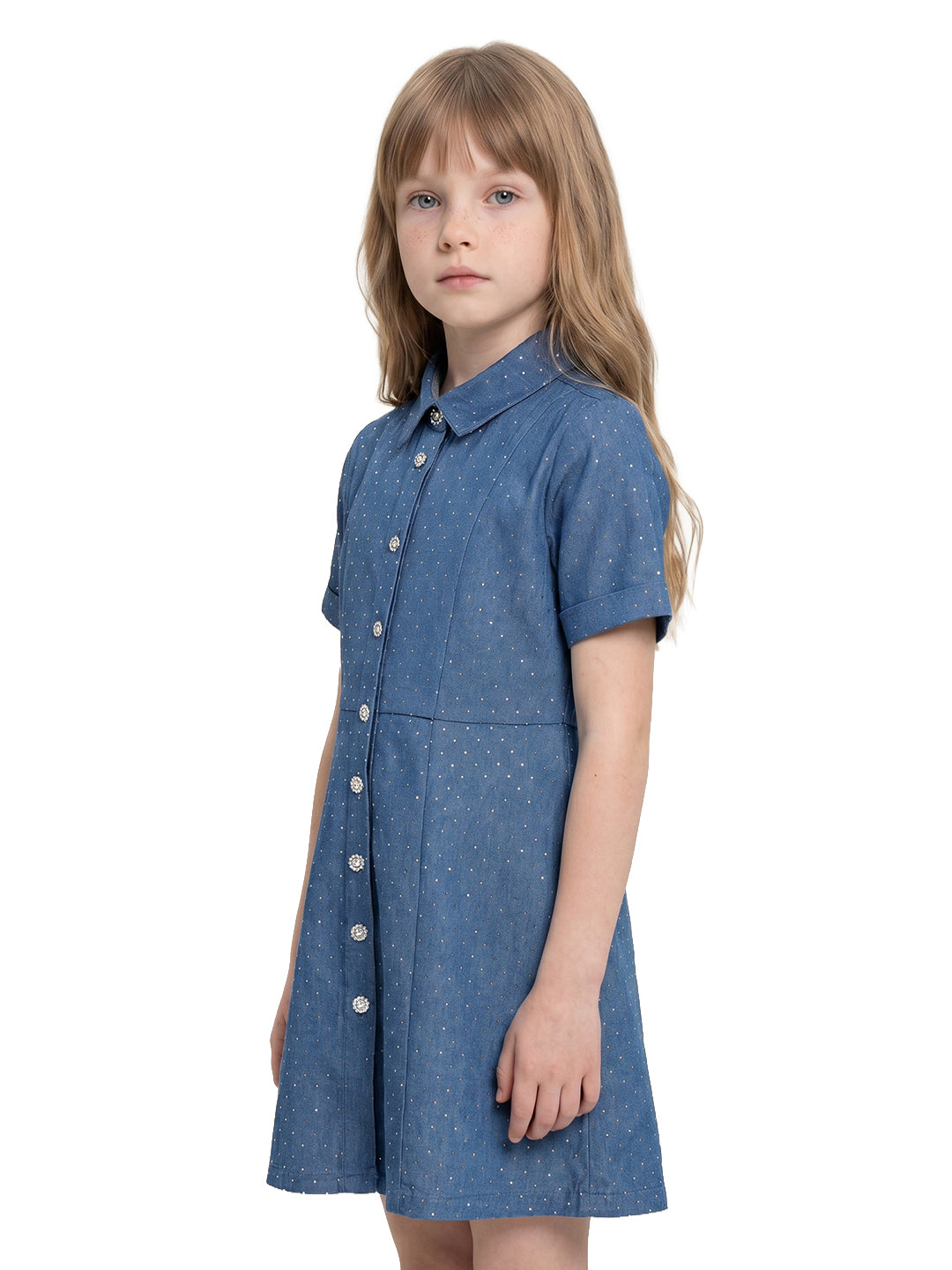 Girls Grandeur Blue Self-Design Fit & Flare Dress