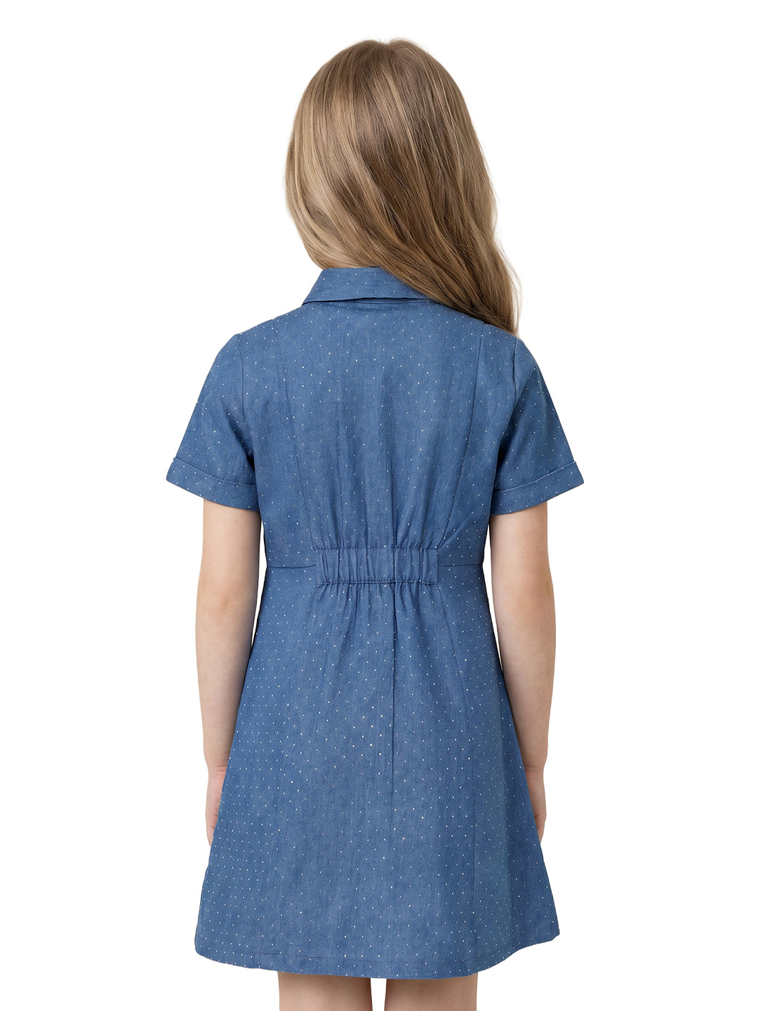 Girls Grandeur Blue Self-Design Fit & Flare Dress