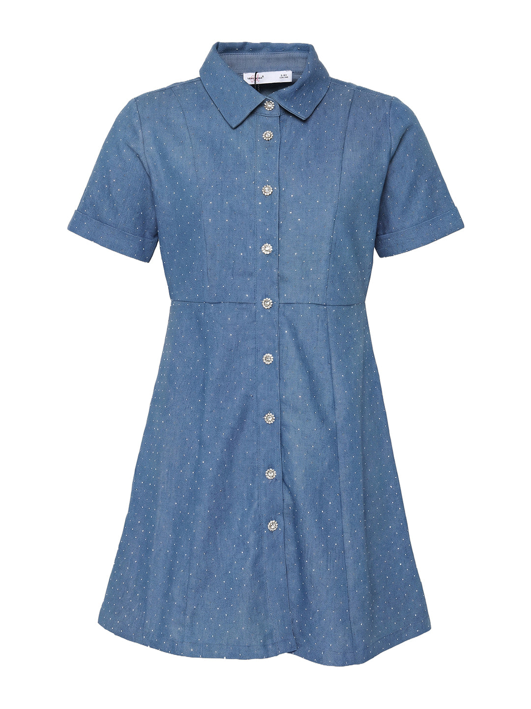 Girls Grandeur Blue Self-Design Fit & Flare Dress
