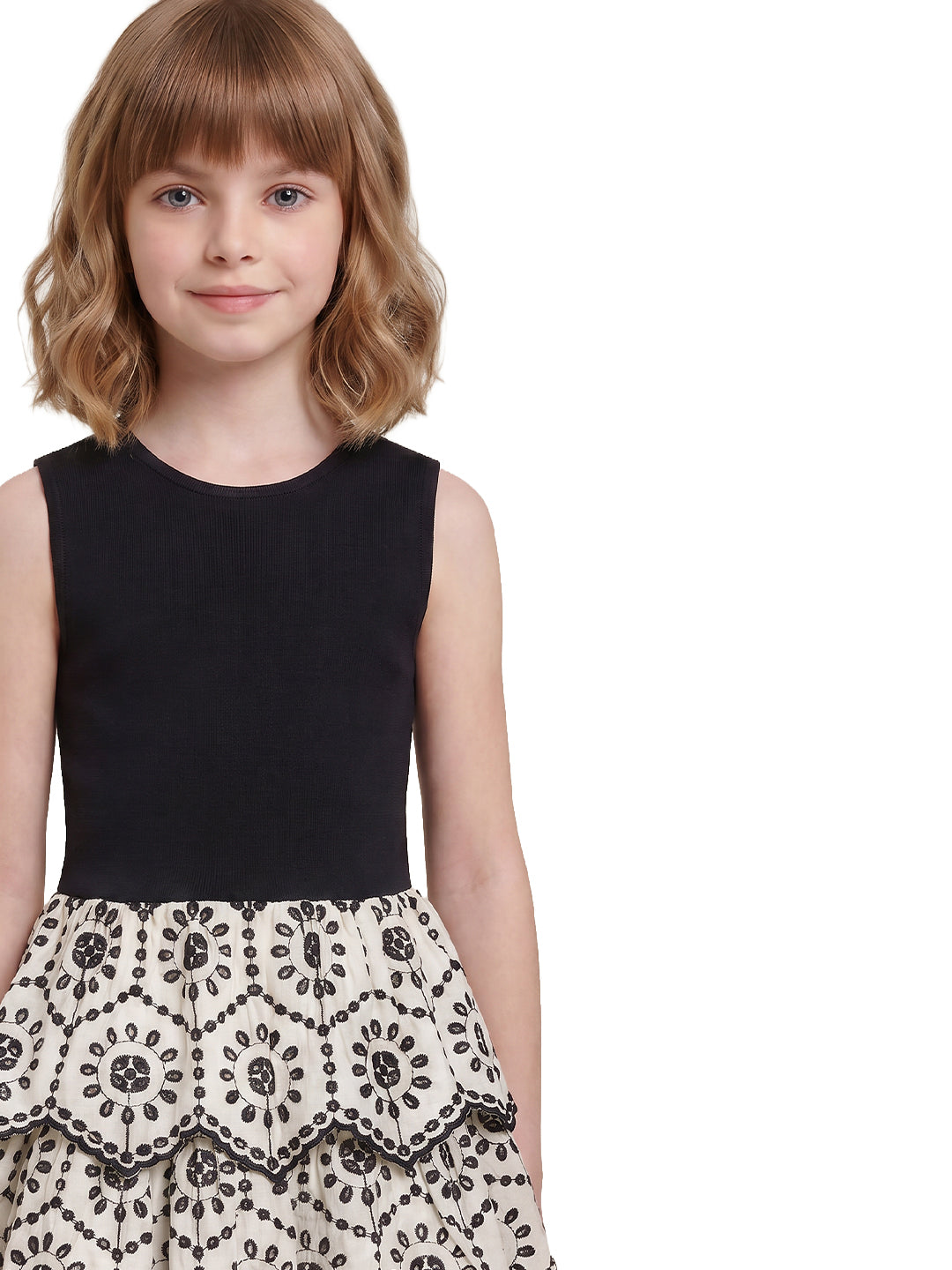 Girls Ecru Solid Fit & Flare 100% Cotton Dress