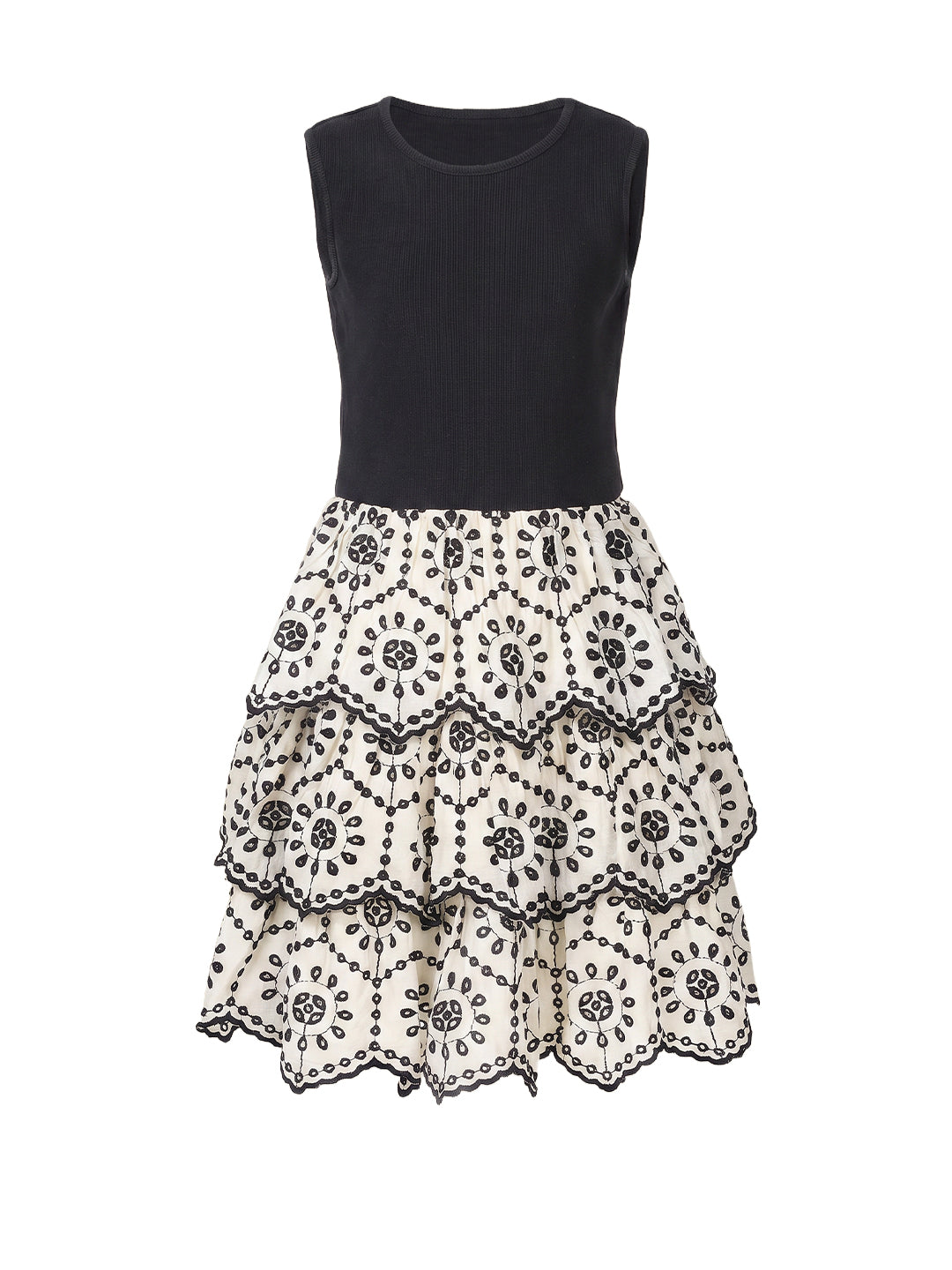 Girls Ecru Solid Fit & Flare 100% Cotton Dress