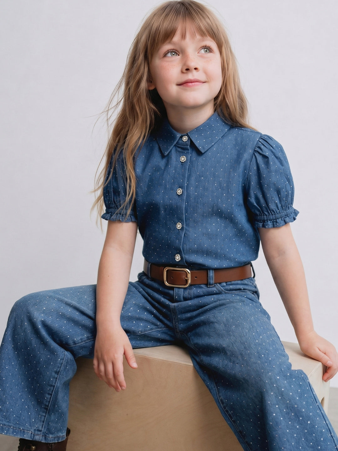 Girls Grandeur Blue Printed Regular Fit Shirt