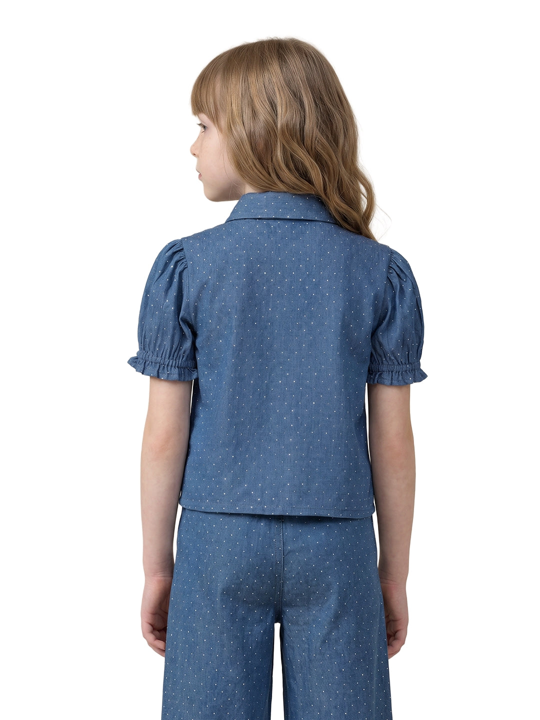 Girls Grandeur Blue Printed Regular Fit Shirt
