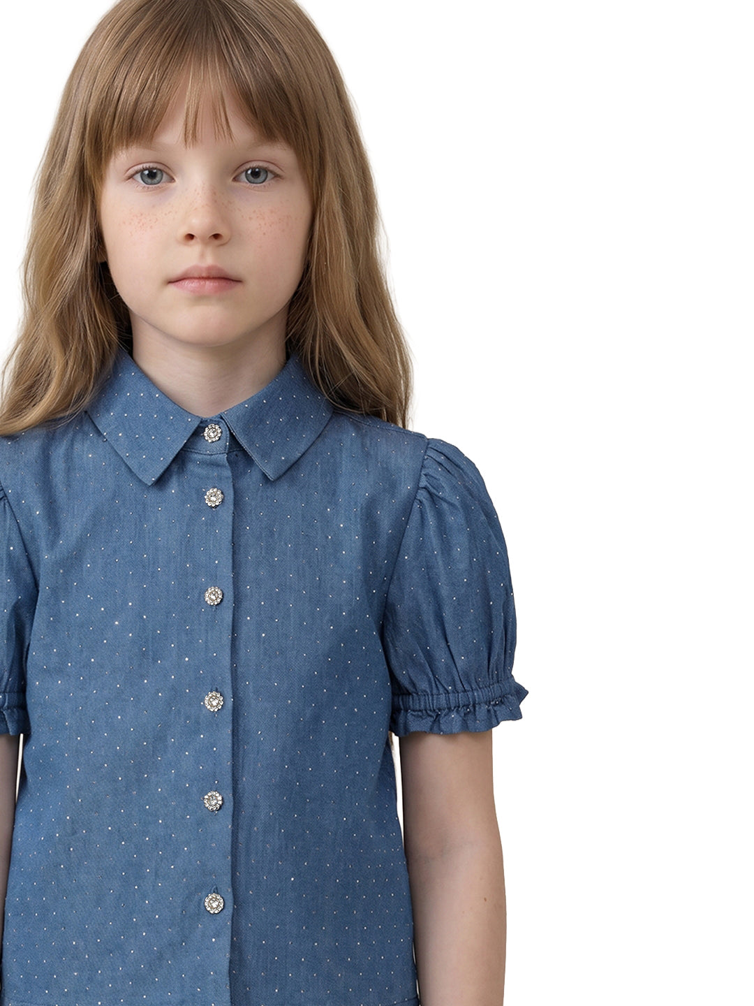 Girls Grandeur Blue Printed Regular Fit Shirt
