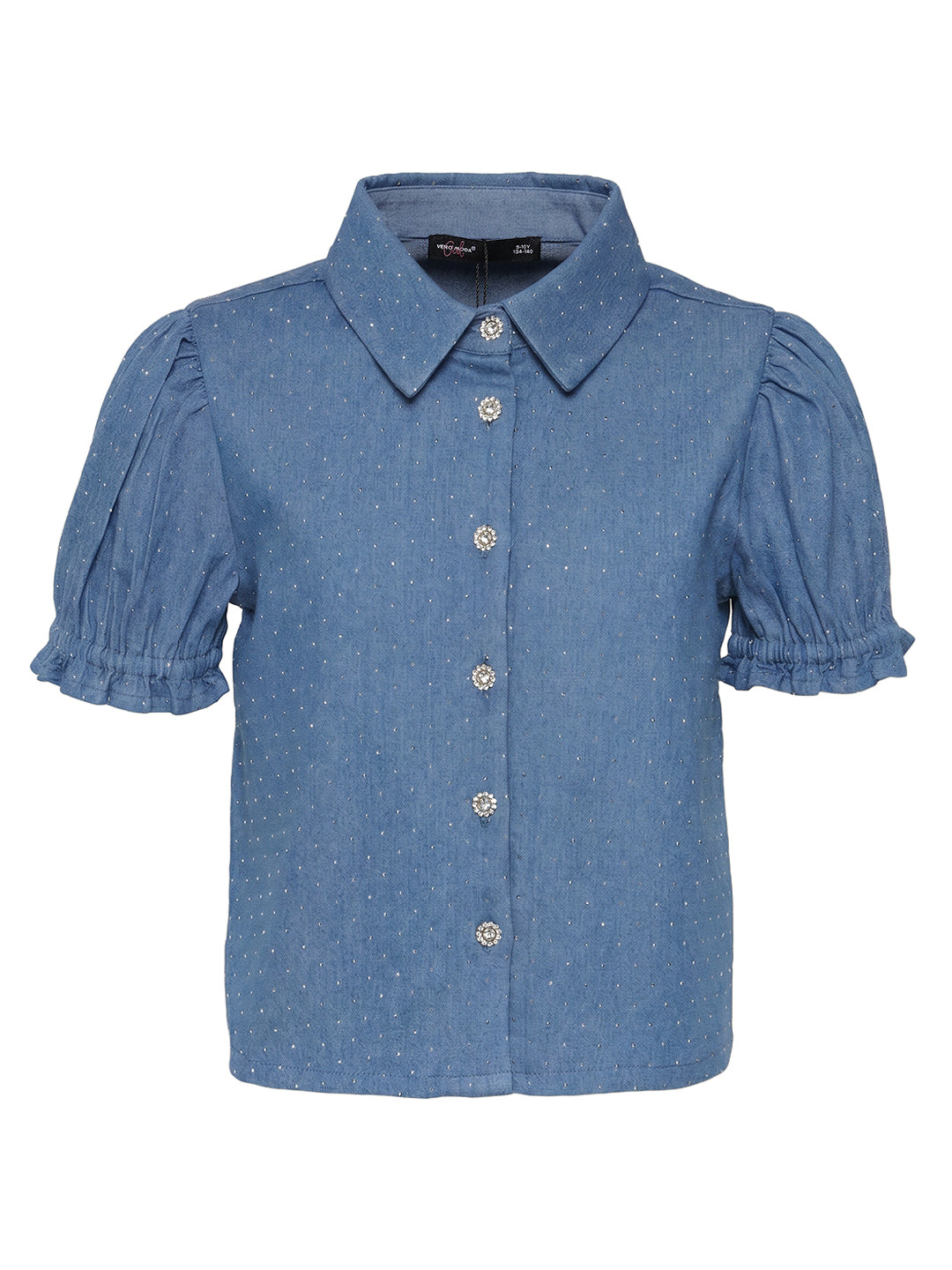 Girls Grandeur Blue Printed Regular Fit Shirt
