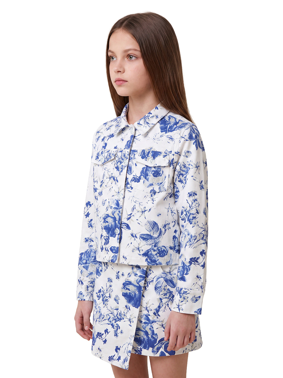 Girls White Floral Regular Fit 100% Cotton Shirt