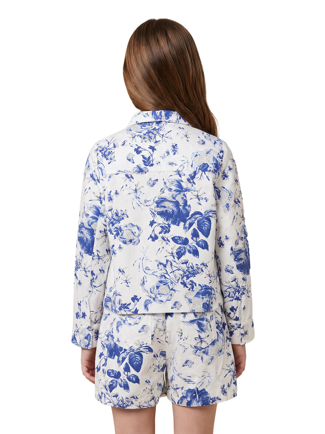Girls White Floral Regular Fit 100% Cotton Shirt