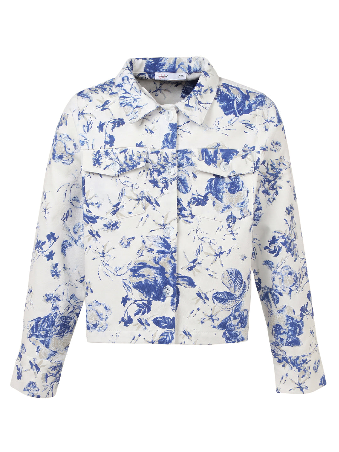 Girls White Floral Regular Fit 100% Cotton Shirt