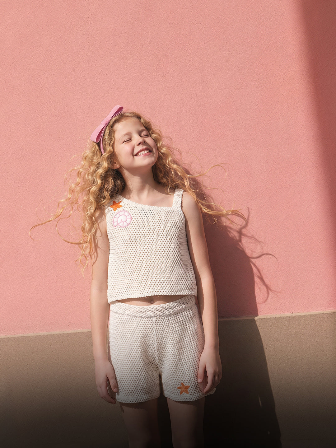 Girls Ecru Solid Regular Fit 100% Cotton Shorts