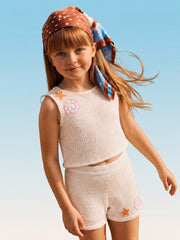 Girls Ecru Solid Regular Fit 100% Cotton Sleeveless Top