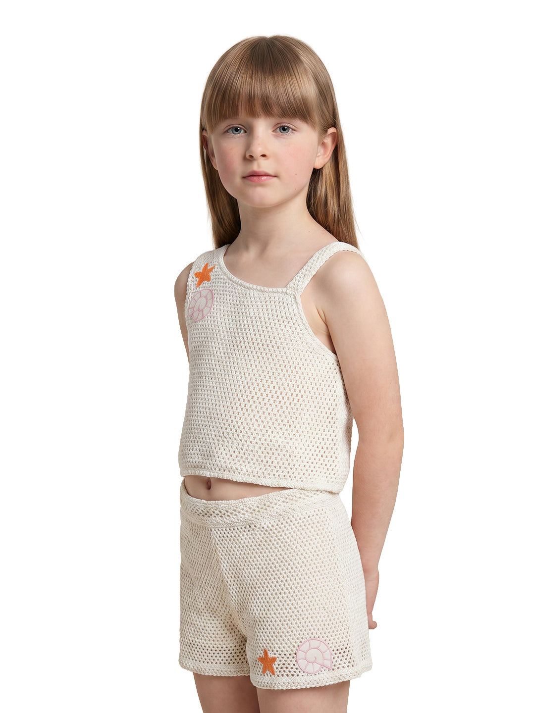 Girls Ecru Solid Regular Fit 100% Cotton Sleeveless Top