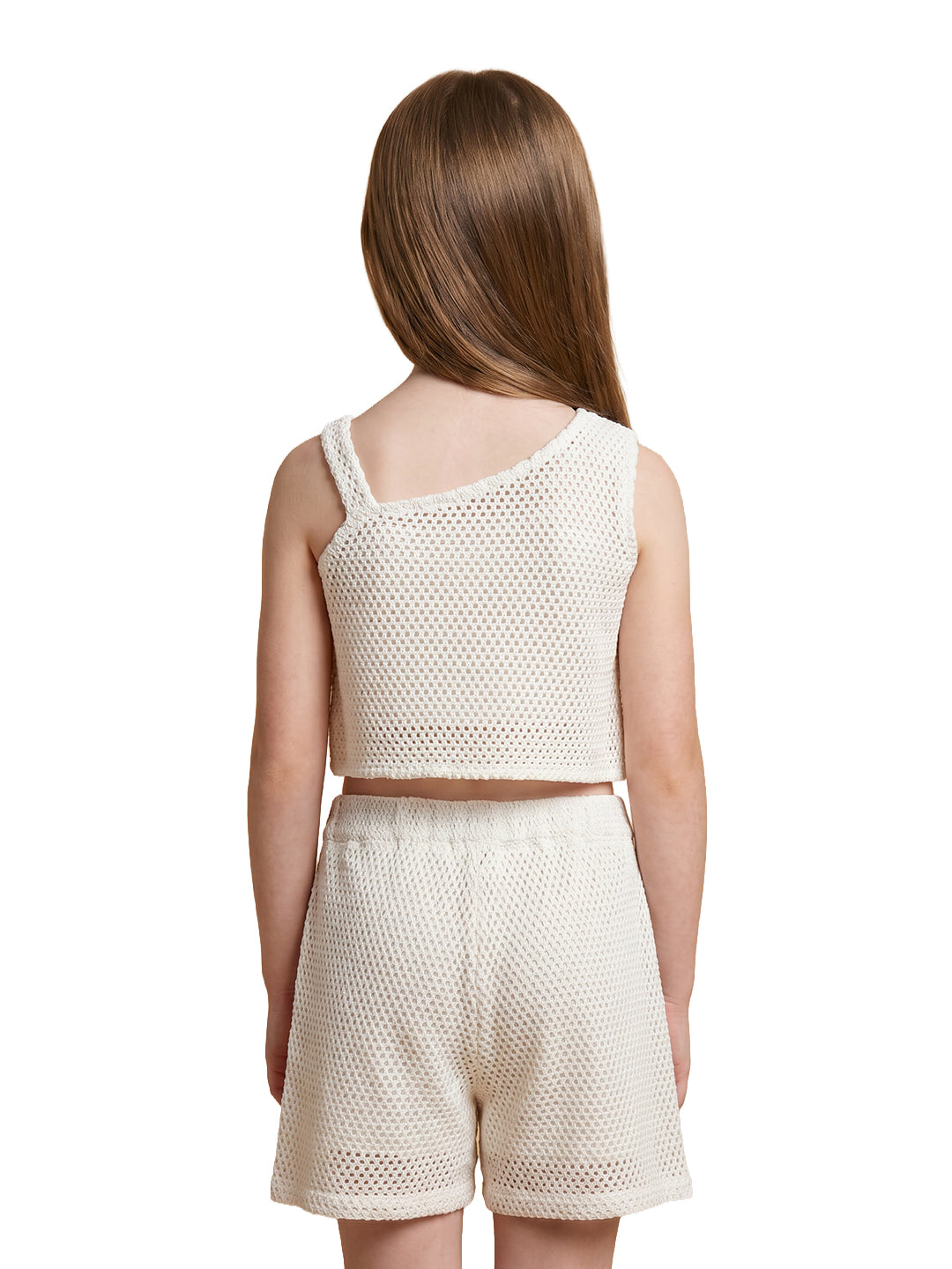 Girls Ecru Solid Regular Fit 100% Cotton Sleeveless Top