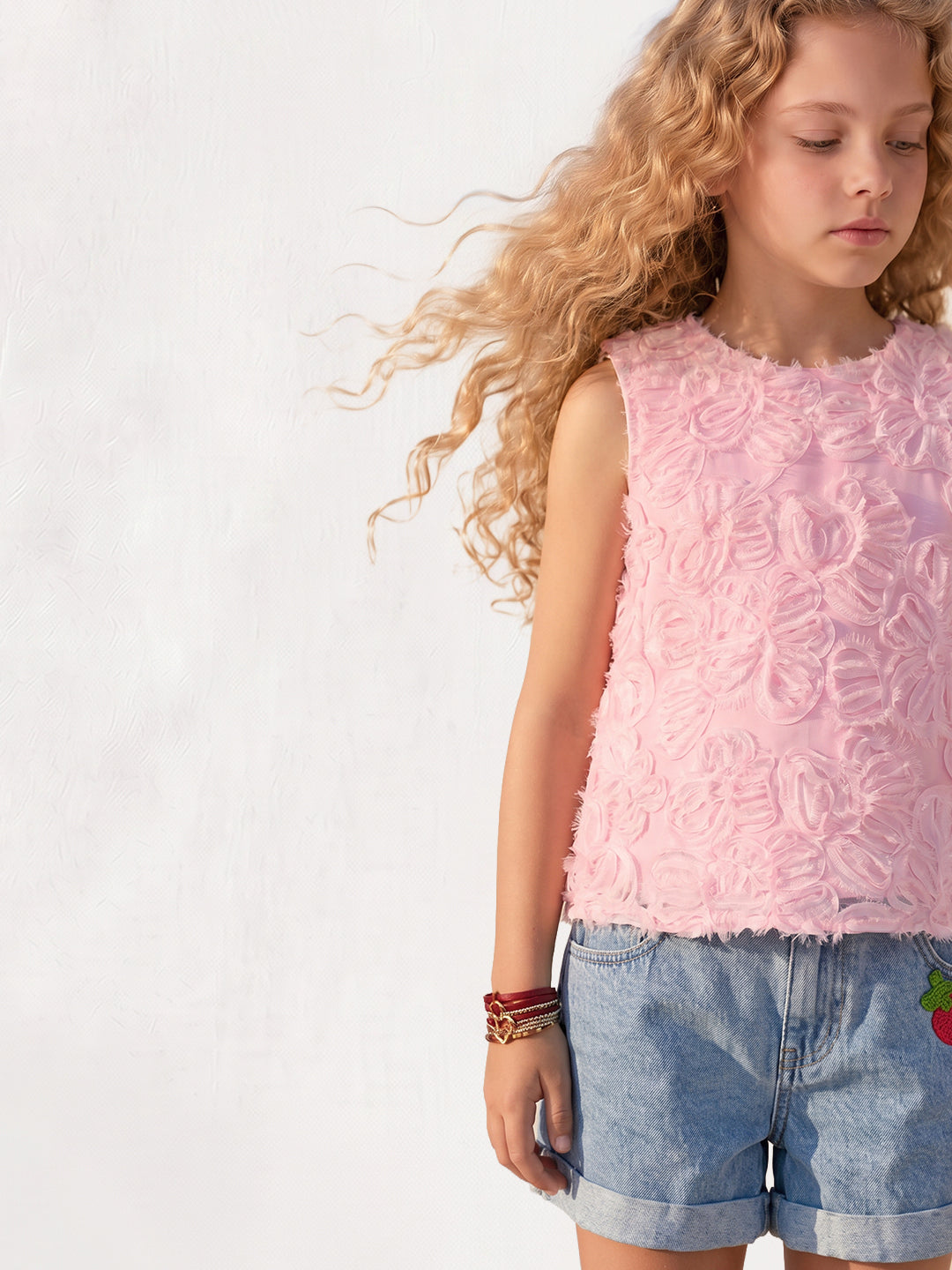 Girls Prism Pink Self Design Regular Fit Polyester Top