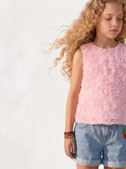 Girls Prism Pink Self Design Regular Fit Polyester Top