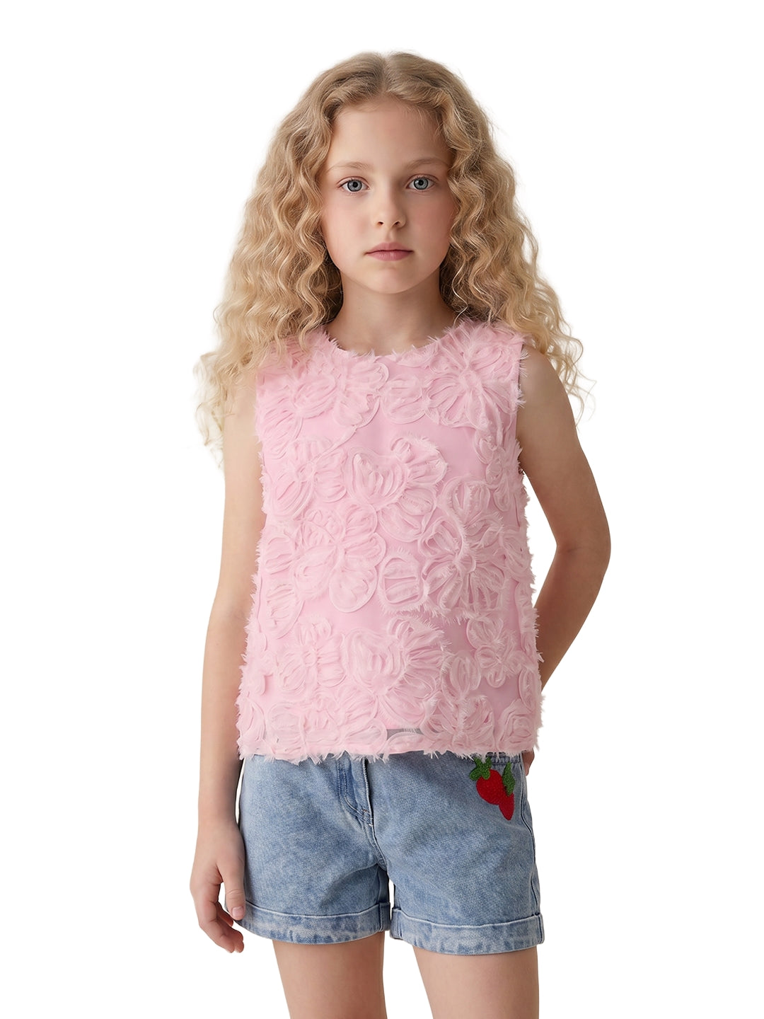 Girls Prism Pink Self Design Regular Fit Polyester Top